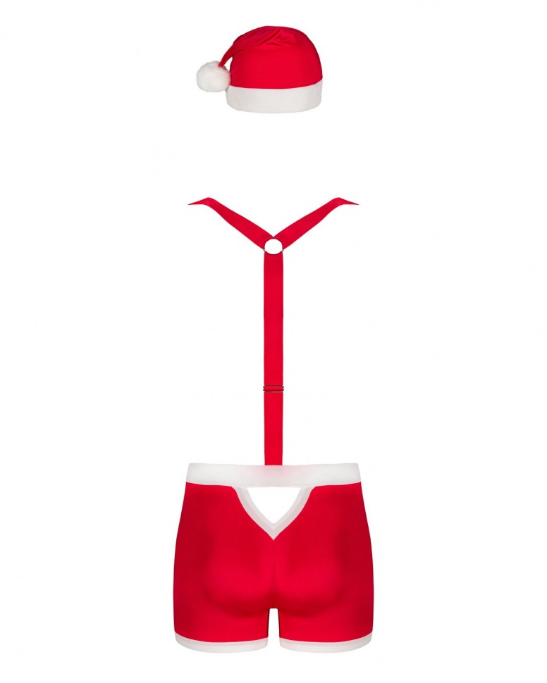 Чоловічий еротичний костюм Санта-Клауса Obsessive Mr Claus S/M, боксери на підтяжках, шапочка з помп