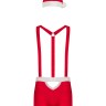 Чоловічий еротичний костюм Санта-Клауса Obsessive Mr Claus 2XL/3XL, боксери на підтяжках, шапочка з 