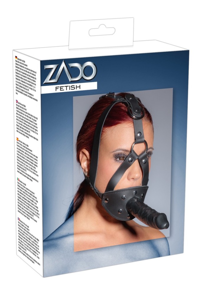 Маска з кляпом та фалоімітатором ZADO Leather Head Harness with Dildo