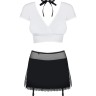 Еротичний костюм секретарки Obsessive Secretary suit 5pcs black S/M, чорно-білий, топ, спідниця, стр