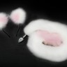 Пикантные Штучки - анальная пробка с длинным хвостиком и ушками в комплекте (белый с розовым), 7х2,8 см