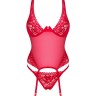 Obsessive Lacelove corset - еротичний корсет з підв'язками та стрінги, M/L (червоний)