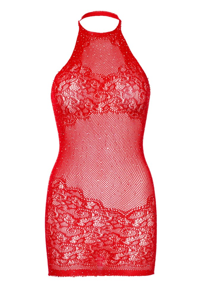 Leg Avenue Rhinestone halter mini dress OS Red