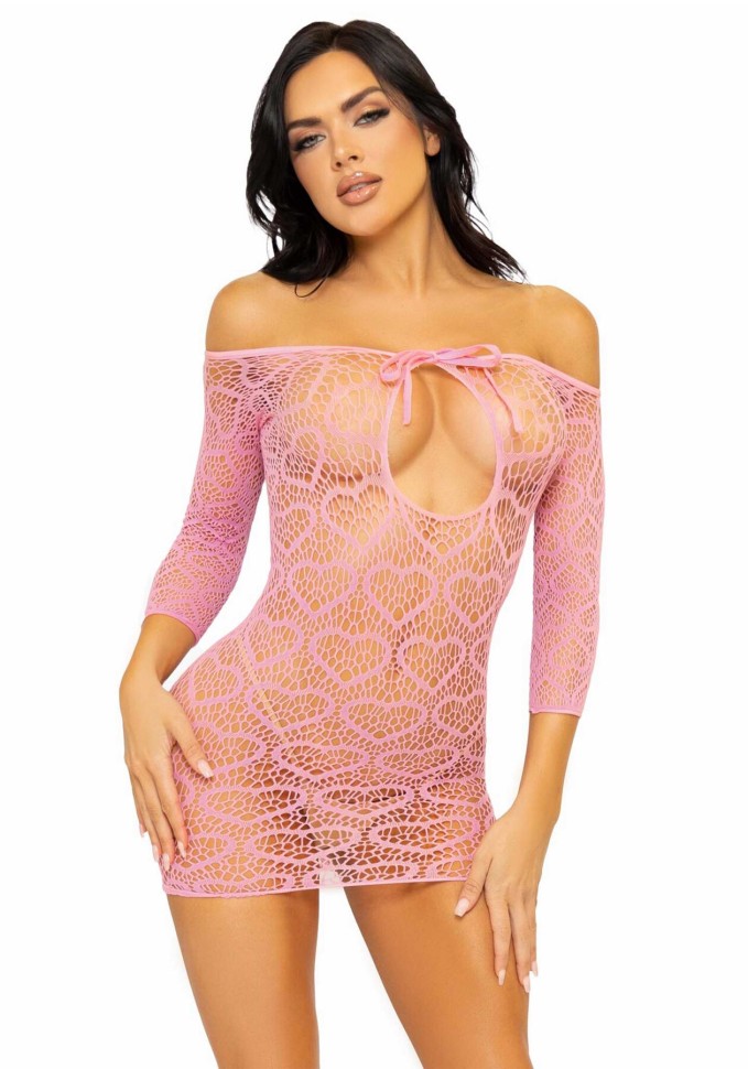 Leg Avenue Heart net mini dress OS Pink