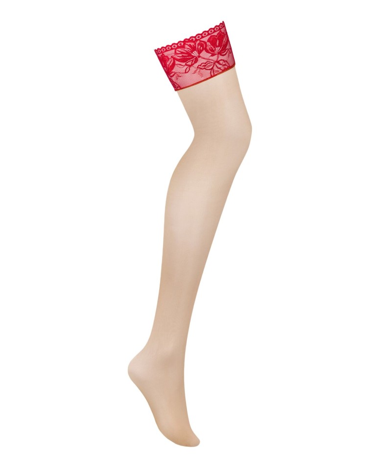 Obsessive Lacelove stockings - сексуальні панчохи з мереживом, XL/XXL (червоний)