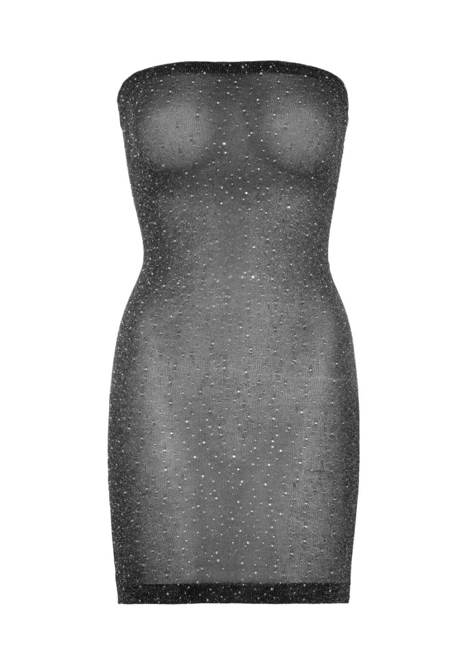Leg Avenue Shimmer Sheer rhinestone tube dress OS Black/Silver