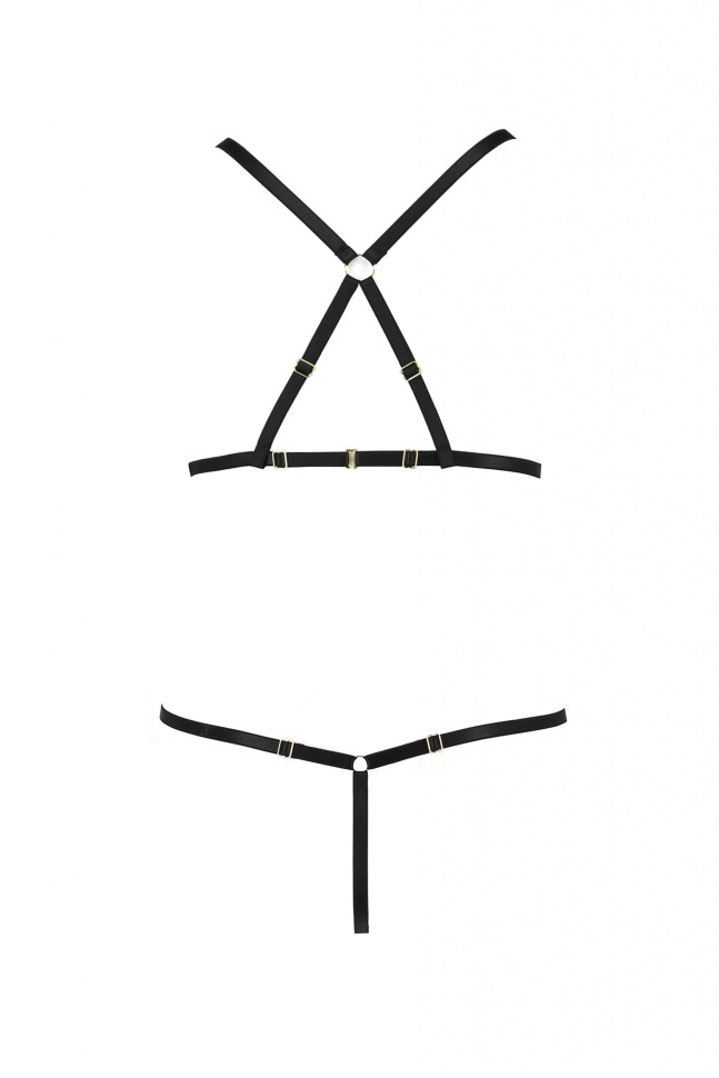 Комплект білизни зі стреп-стрічками та відкритим доступом S/M ARMANDA SET black S/M - Passion