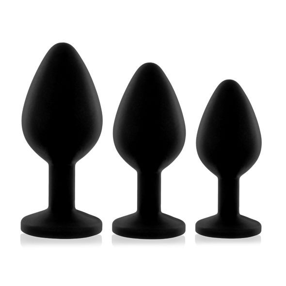 Набір силіконових анальних пробок із кристалом Rianne S: Booty Plug Set Black, діаметр 2,7см, 3,5см,