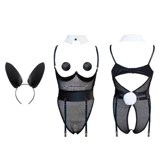 Сексуальний костюм зайчика UPKO Bunny Girl Bodysuit з відкритими грудьми, чорний, М
