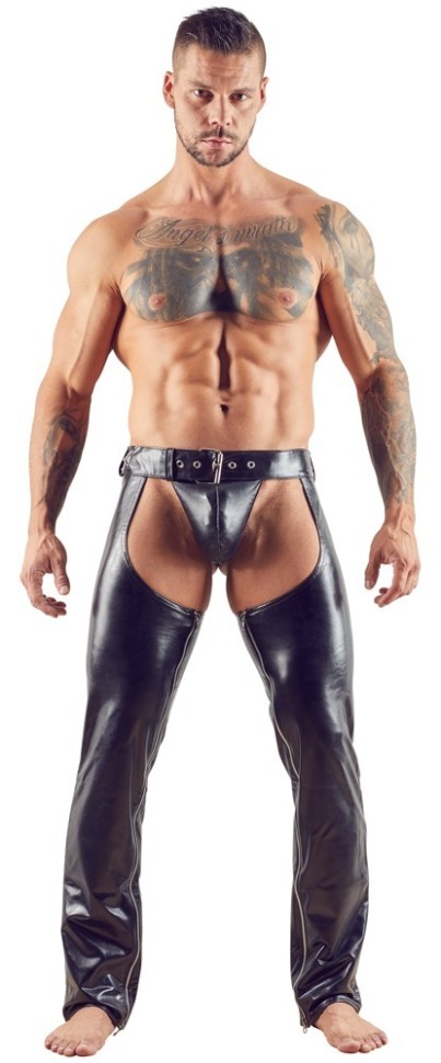 Штани сексуальні чоловічі Svenjoyment S, з вирізами на стегнах та оголеними сідницями, чорні