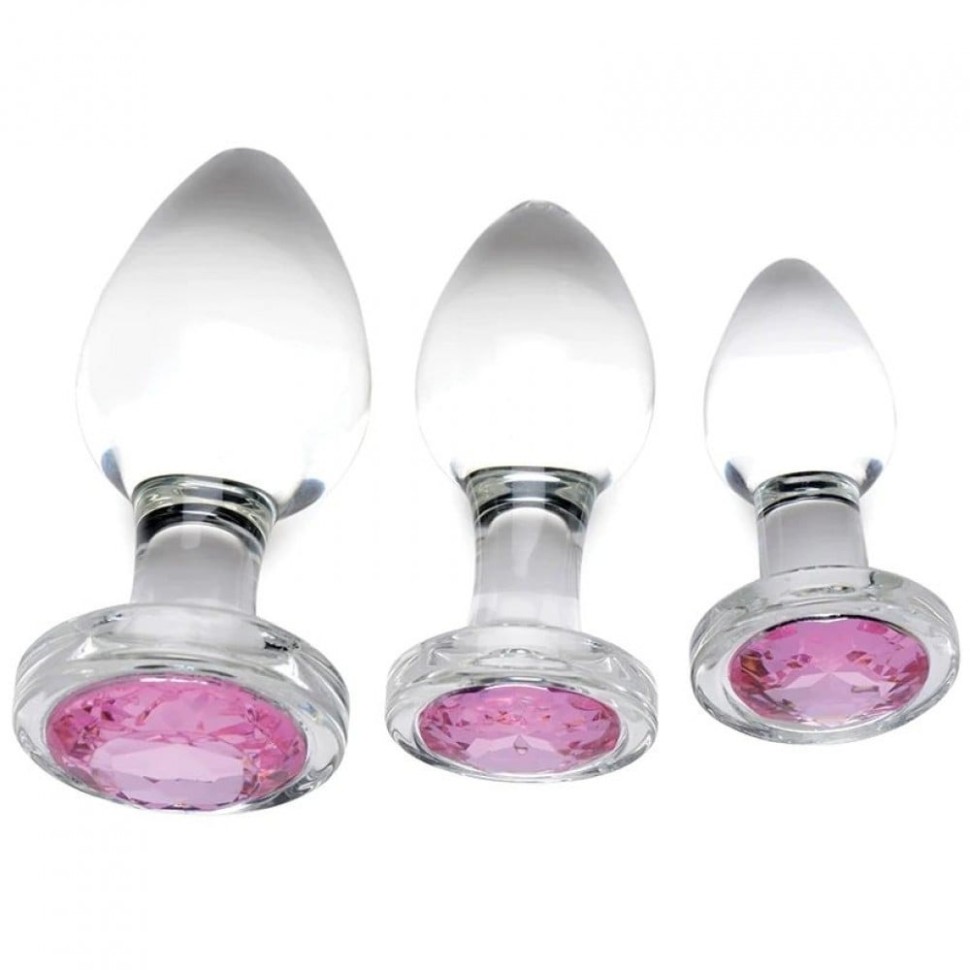 Набір анальних пробок Pink Gem Glass Anal Plug Set зі скла