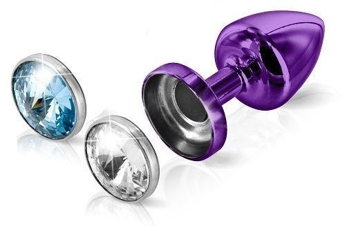 Анальная пробка Diogol Anni Magnet Purple: Кристалл/Аквамарин 25мм, со сменными стразами на магните
