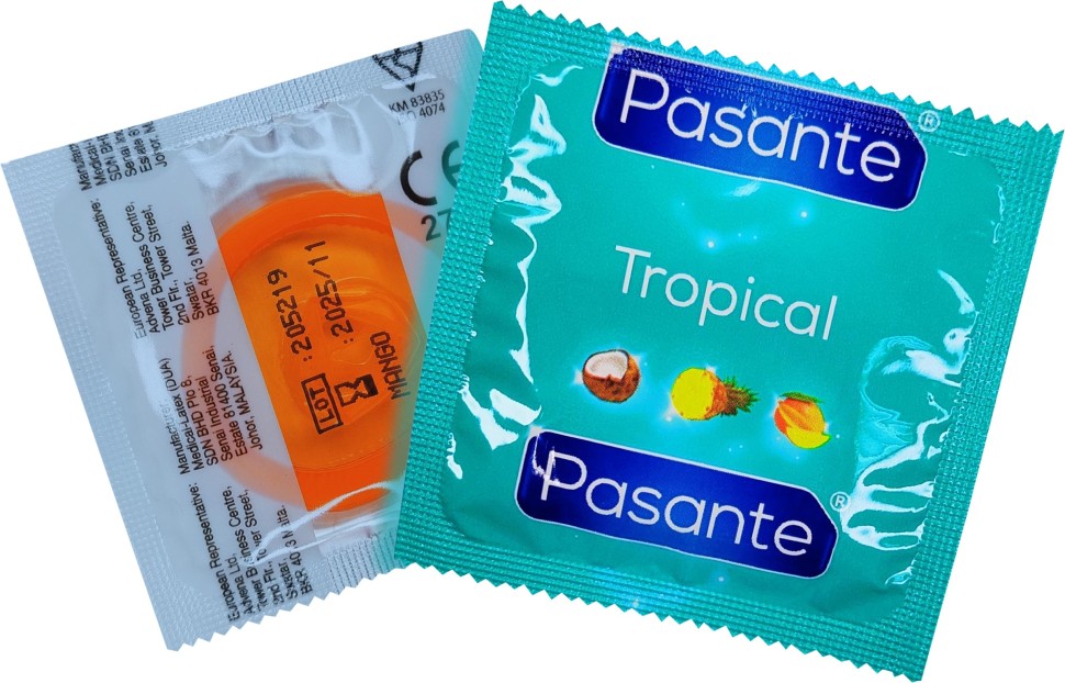 Презервативи зі смаком манго, 53мм, Рasante Tropical condoms, за 6 шт.