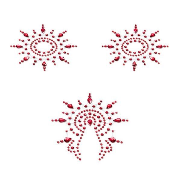 Пэстис из кристаллов Petits Joujoux Gloria set of 3 - Red, украшение на грудь и вульву