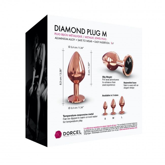 Металева анальна пробка із прикрасою у вигляді кристалу Dorcel - Diamond Plug Rose Gold M