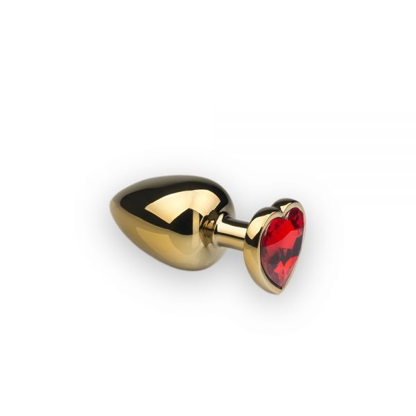 Красива анальна пробка Gold Heart Ruby із кристалом у вигляді серця M