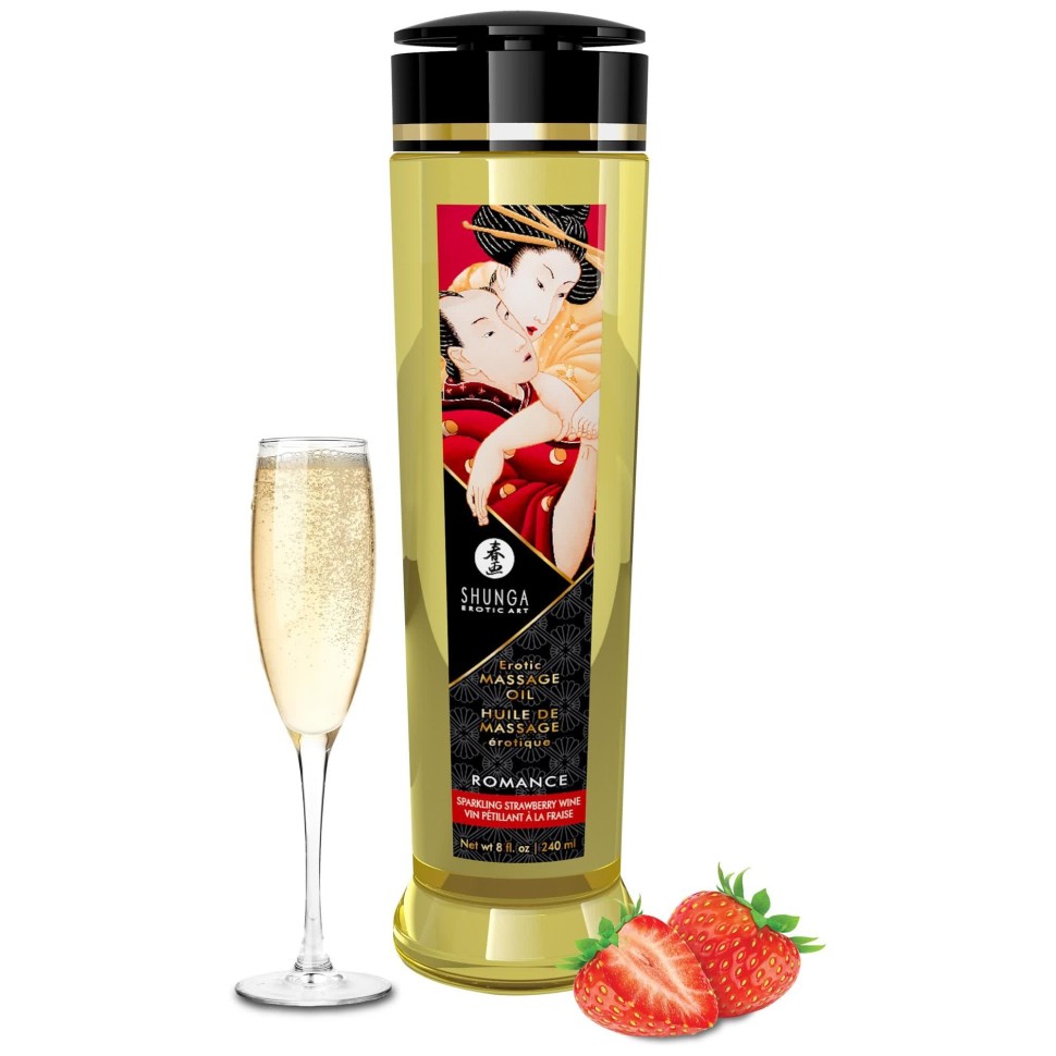 Shunga Erotic Massage Oil Sparkling Strawberry Wine - массажное масло с ароматом клубники и шампанского, 240 мл