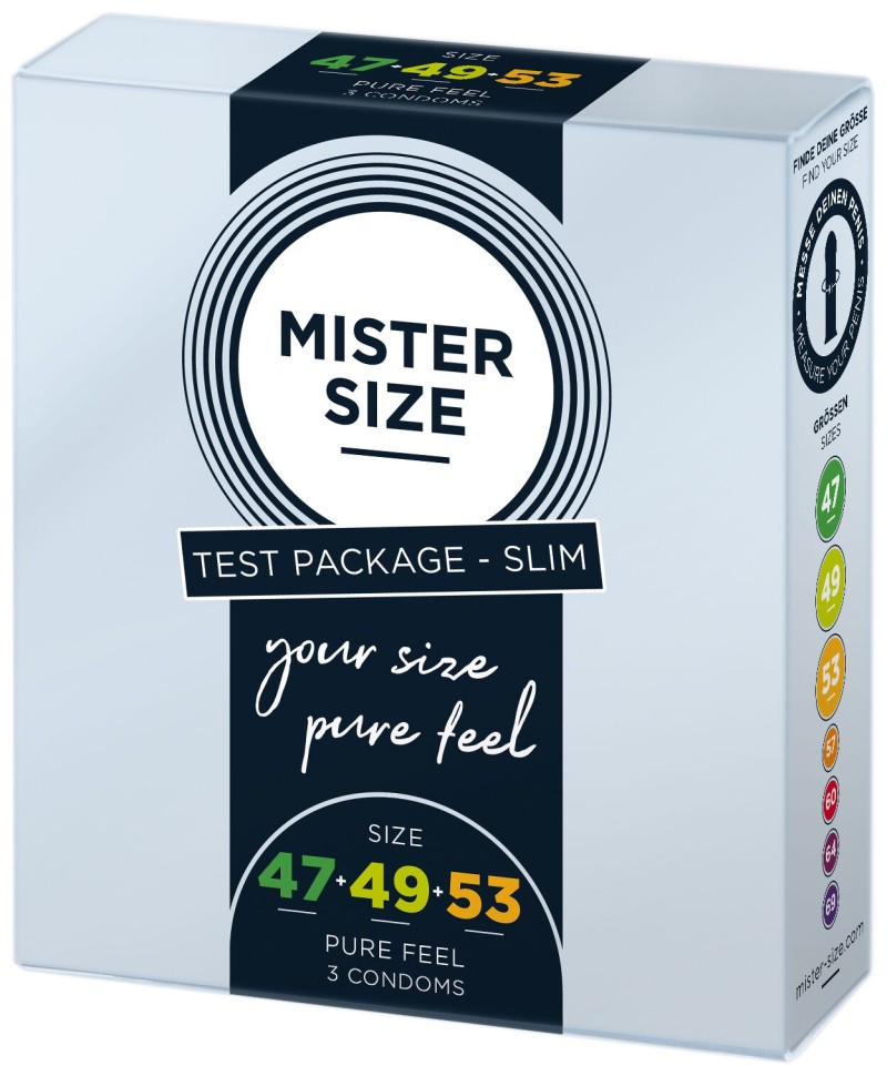 Набір презервативів Mister Size - pure feel - 47 - 49 - 53 (3 condoms), 3 розміри, товщина 0,05 мм