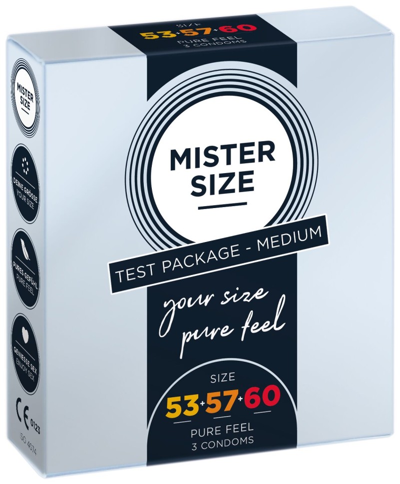 Набір презервативів Mister Size - pure feel - 53 - 57 - 60 (3 condoms), 3 розміри, товщина 0,05 мм