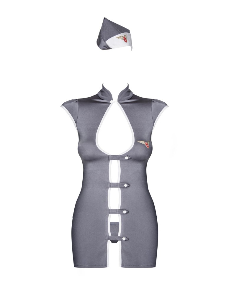 Еротичний костюм стюардеси Obsessive Stewardess 3 pcs costume grey S/M (м'ята упаковка!!!)