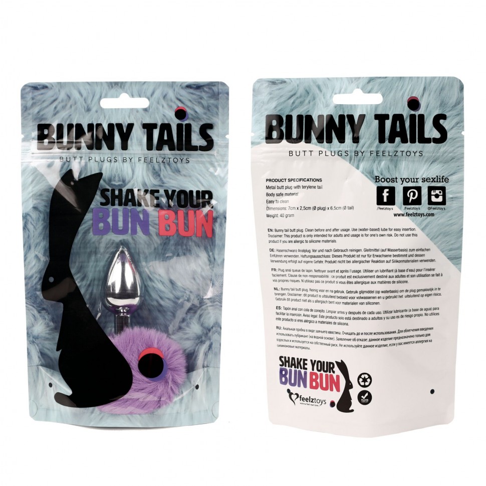 Анальна пробка FeelzToys - Bunny Tails Butt Plug Purple