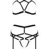 Комплект білизни зі стреп-стрічками та поясом для панчох MORGAN SET WITH OPEN BRA black S/M - Passion
