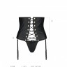 Пояс-корсет з екошкіри Celine Set black L/XL — Passion: шнурівка, знімні пажі для панчіх, стрінги