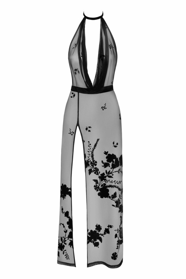 Сукня довга Divinity F312 Noir Handmade, з глибоким декольте, чорна, розмір M
