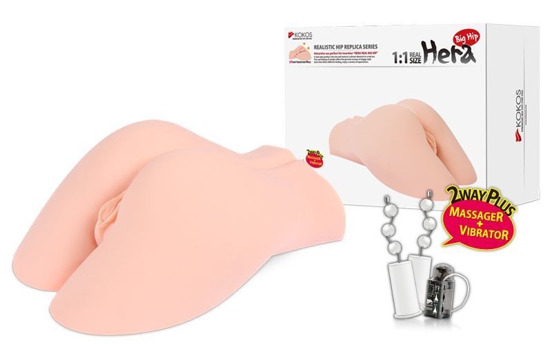 Мастурбатор попка Kokos Big Hip Hera Deluxe с вибрацией и массажем, два входа: вагина и попка