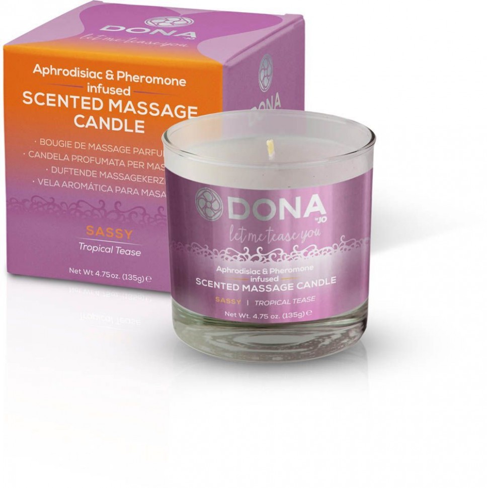 Массажная свеча DONA Scented Massage Candle Tropical Tease SASSY (135 гр) с афродизиаками феромонами