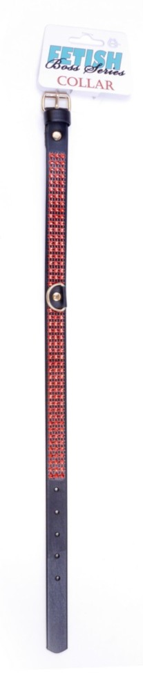 Нашийник зі штучної шкіри з кристалами Fetish Boss Series - Collar with crystals Red, BS3300108