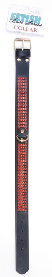 Нашийник зі штучної шкіри з кристалами Fetish Boss Series - Collar with crystals Red, BS3300110