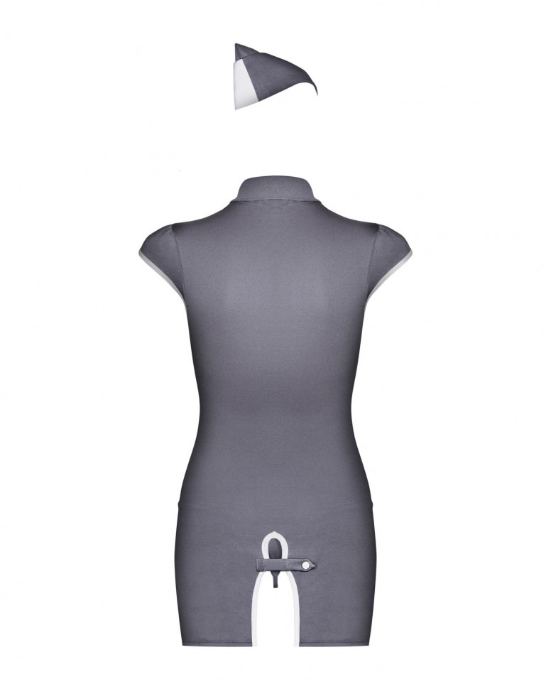 Еротичний костюм стюардеси Obsessive Stewardess 3 pcs costume grey S/M, сірий, сукня, стрінги, пілот