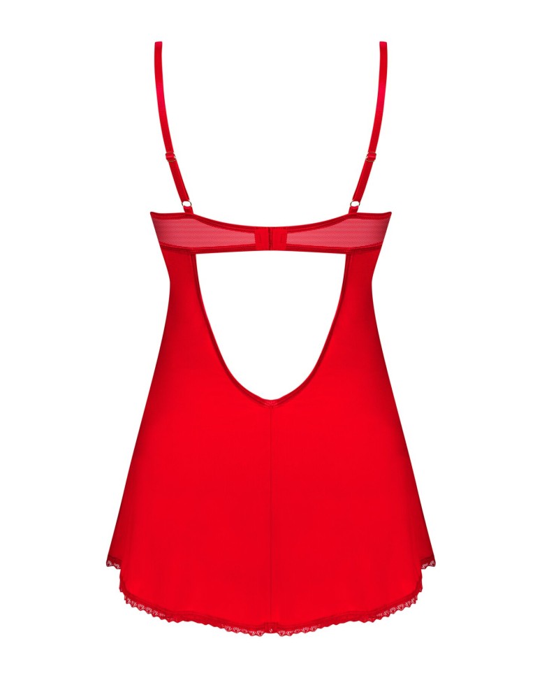 Пеньюар Obsessive Ingridia chemise & thong M/L, червоний, сорочка, стрінги