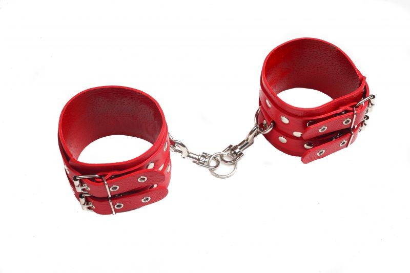 Оковы Leather Double Fix Leg Cuffs, Red