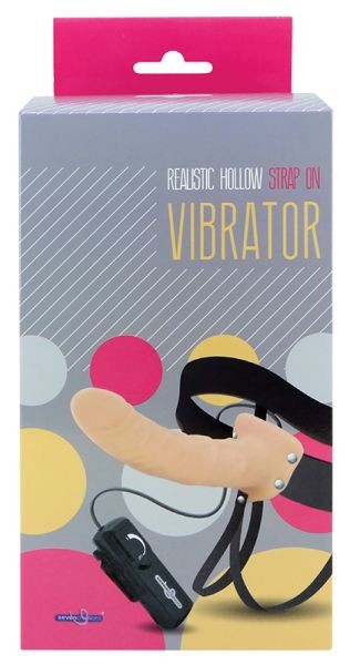 Страпон з вібрацією REALISTIC HOLLOW STRAP ON VIBRATOR 8INCH, Натуральный