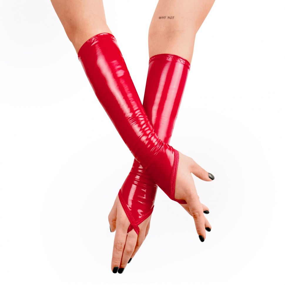 Вінілові міттинки Art of Sex - Lora короткі, размер L, колір червоний