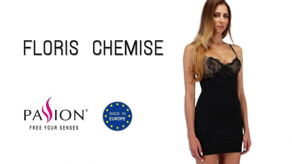 Сорочка приталенная с чашечками FLORIS CHEMISE black S/M - Passion Exclusive, трусики
