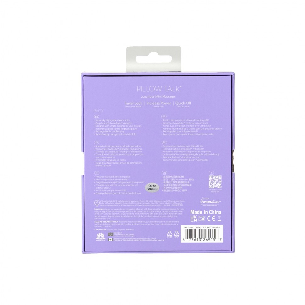 Розкішний вібратор Pillow Talk Racy Purple Special Edition, Сваровскі, пов’язка на очі+гра