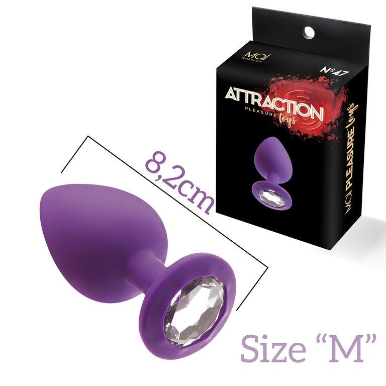 Анальна пробка з кристалом MAI Attraction Toys №48 Purple, довжина 8,2 см, діаметр 3,5 см