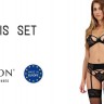 Комплект белья FLORIS SET black XXL/XXXL - Passion Exclusive: лиф, трусики, пояс для чулок