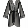 Пеньюар Passion Amberly Peignoir 4XL/5XL black, ажурні декольте та манжети, широкі рукави
