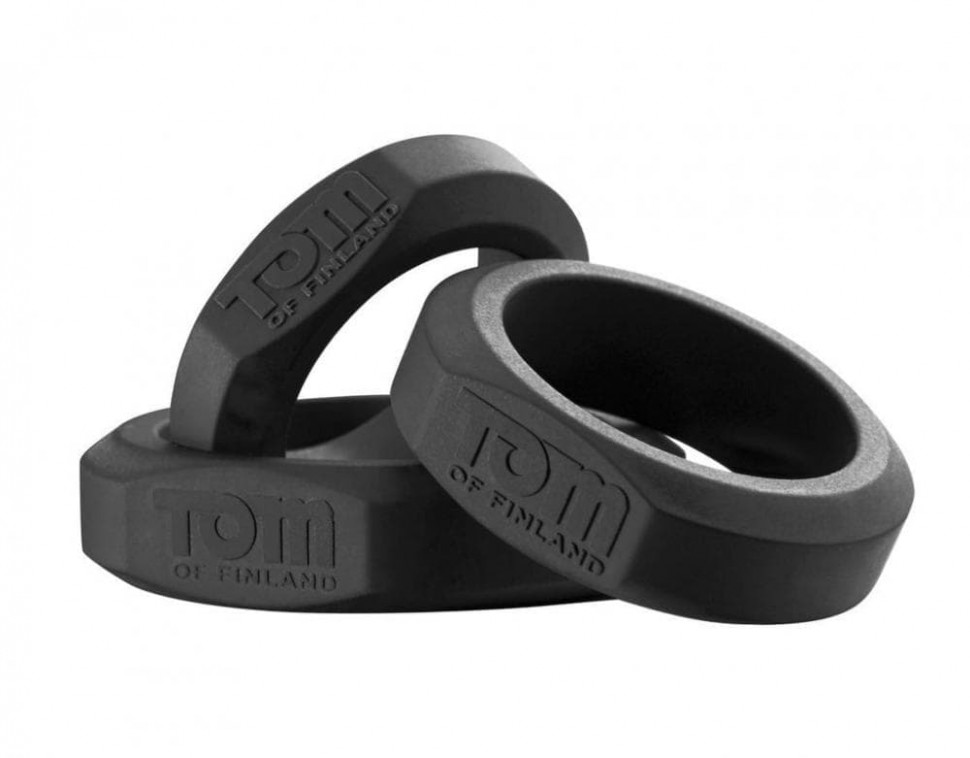 Tom of Finland 3 Piece Silicone Cock Ring Set XRTF3776 - эрекционные кольца, (черный)
