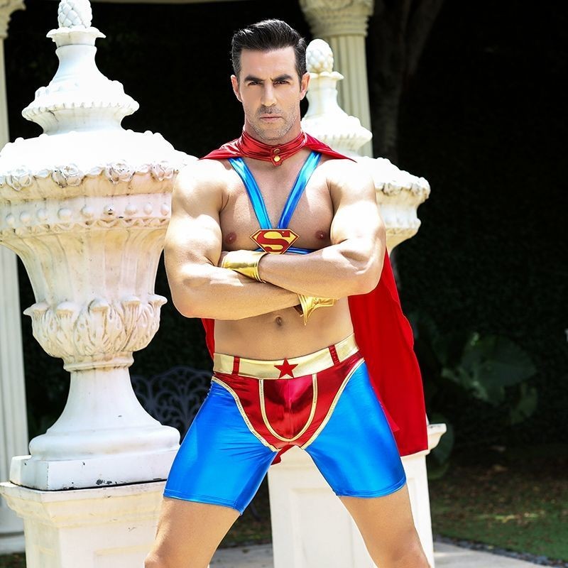 Мужской эротический костюм супермена "Готовый на всё Стив": плащ, портупея, шорты, манжеты