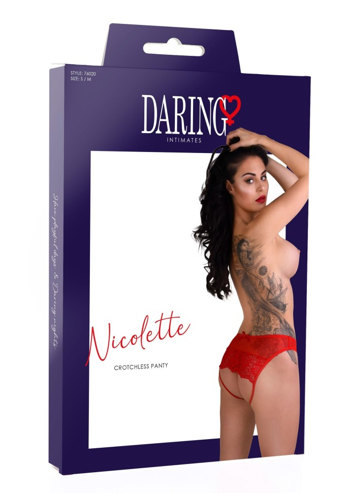Мереживні трусики з відкритою інтимною зоною Nicolette Daring Intimates, червоні, S/M