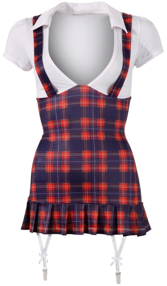 Еротичний костюм школярки картата сукня з тримачами для панчіх, різнокольоровий, розмір M