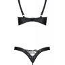 Комплект з екошкіри Passion Celine Bikini 4XL/5XL black, відкритий бра, стрінги зі шнурівкою