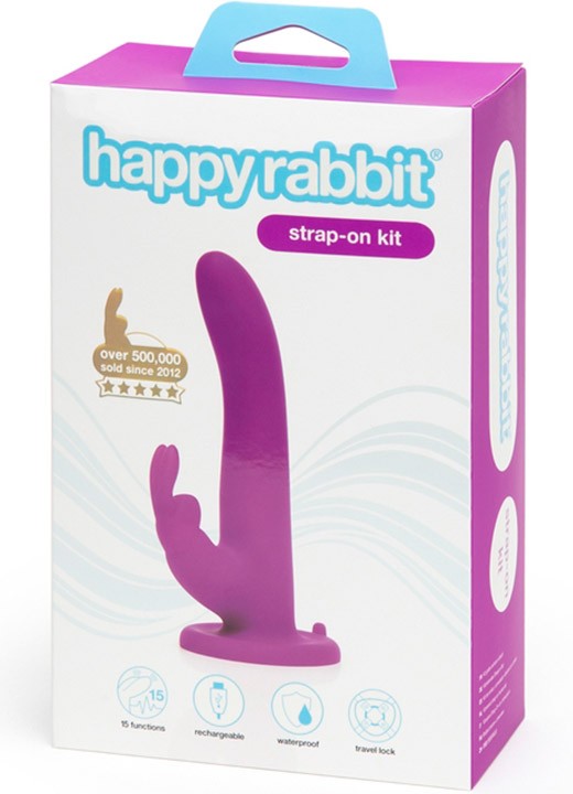 Страпон-кролик з вібрацією та трусиками Happy Rabbit Rechargeable Vibrating Strap-On Harness Set