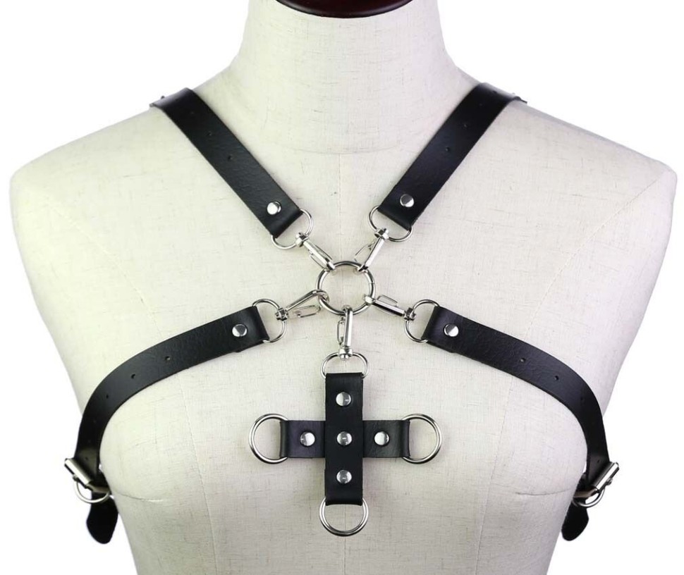 Портупея зі штучної шкіри з фіксатором Women's PU Leather Chest Harness Caged Bra GREY