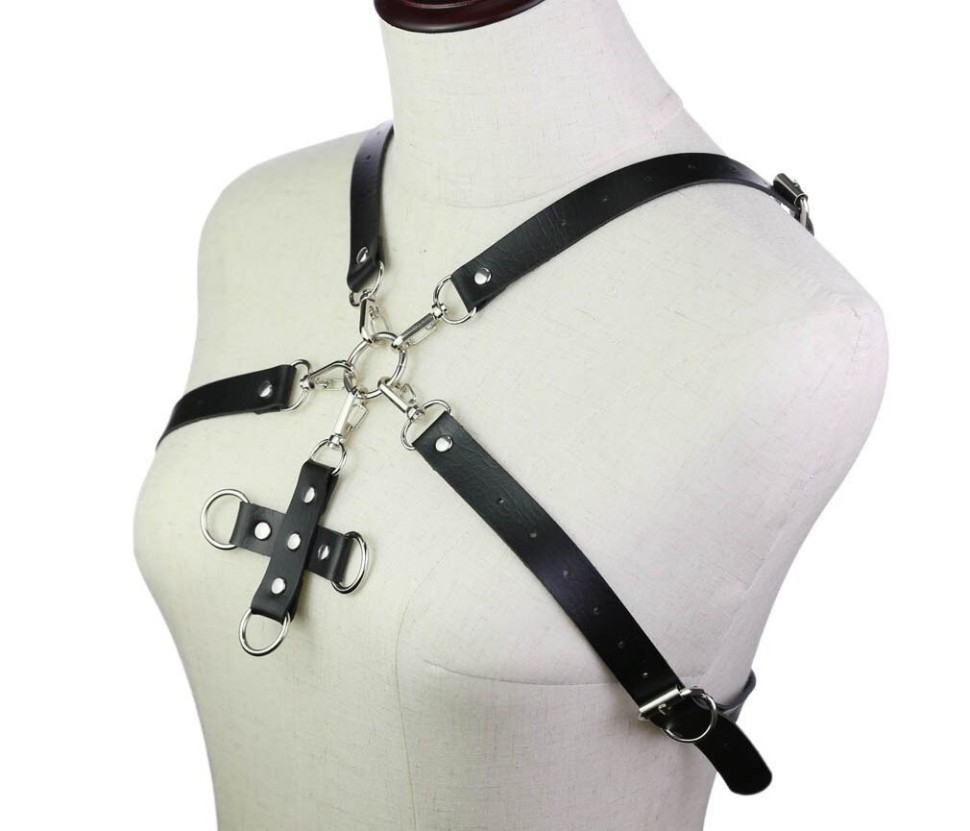 Портупея зі штучної шкіри з фіксатором Women's PU Leather Chest Harness Caged Bra GREY